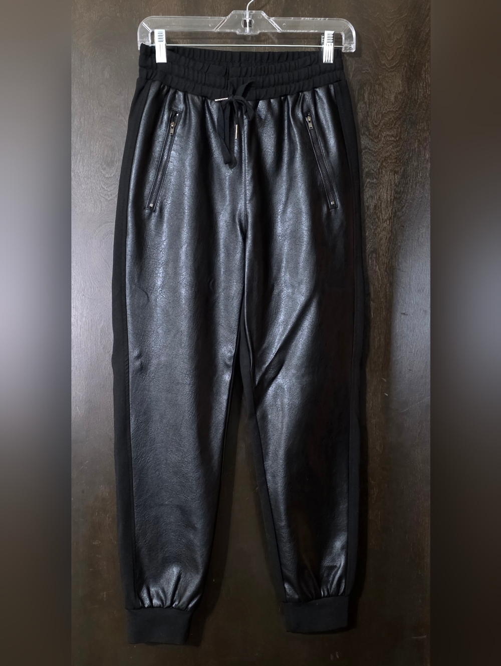 💢4For$20 Fate Black Faux Leather-Front Joggers with Knit Side Panels  Size S